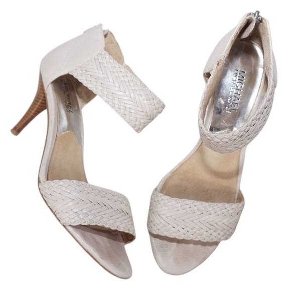 Michael Kors Shoes - Michael Kors White Woven Leather Ankle Strap Slingback Stiletto Pumps, Size 8